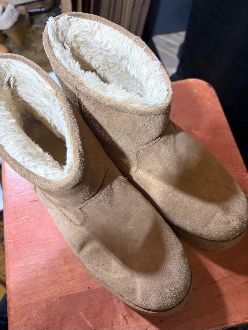 Time and Tru Tan Faux Suede Shearling-Lined Ankle Boots